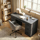 55" Computer Desk with 7 Drawers, Farmhouse Executive Desk for Home Office, Study, Bedroom, Black Wood Grain