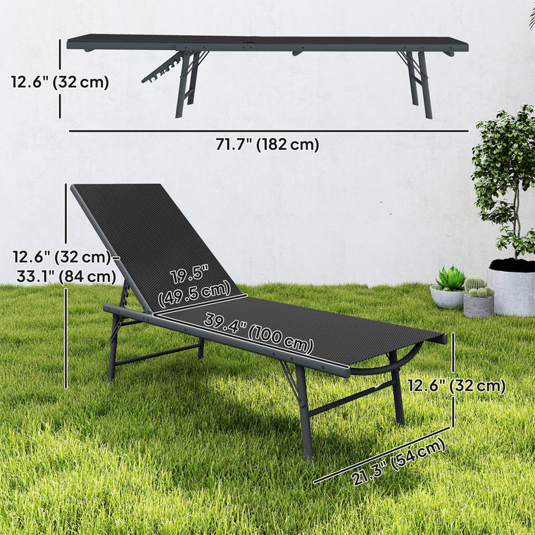 Folding Reclining Chaise Lounge with Mesh Seat, Set of 2
