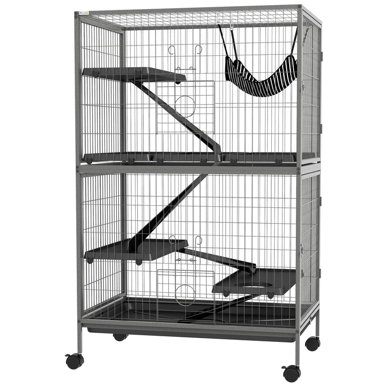 5-Tier Grey Rolling Small Animal Cage for Guinea Pigs & Ferrets