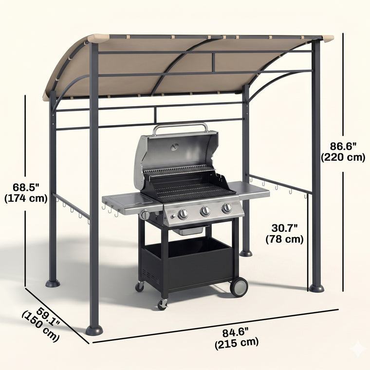 7' x 5' Khaki Grill Gazebo with Steel Frame & Hooks