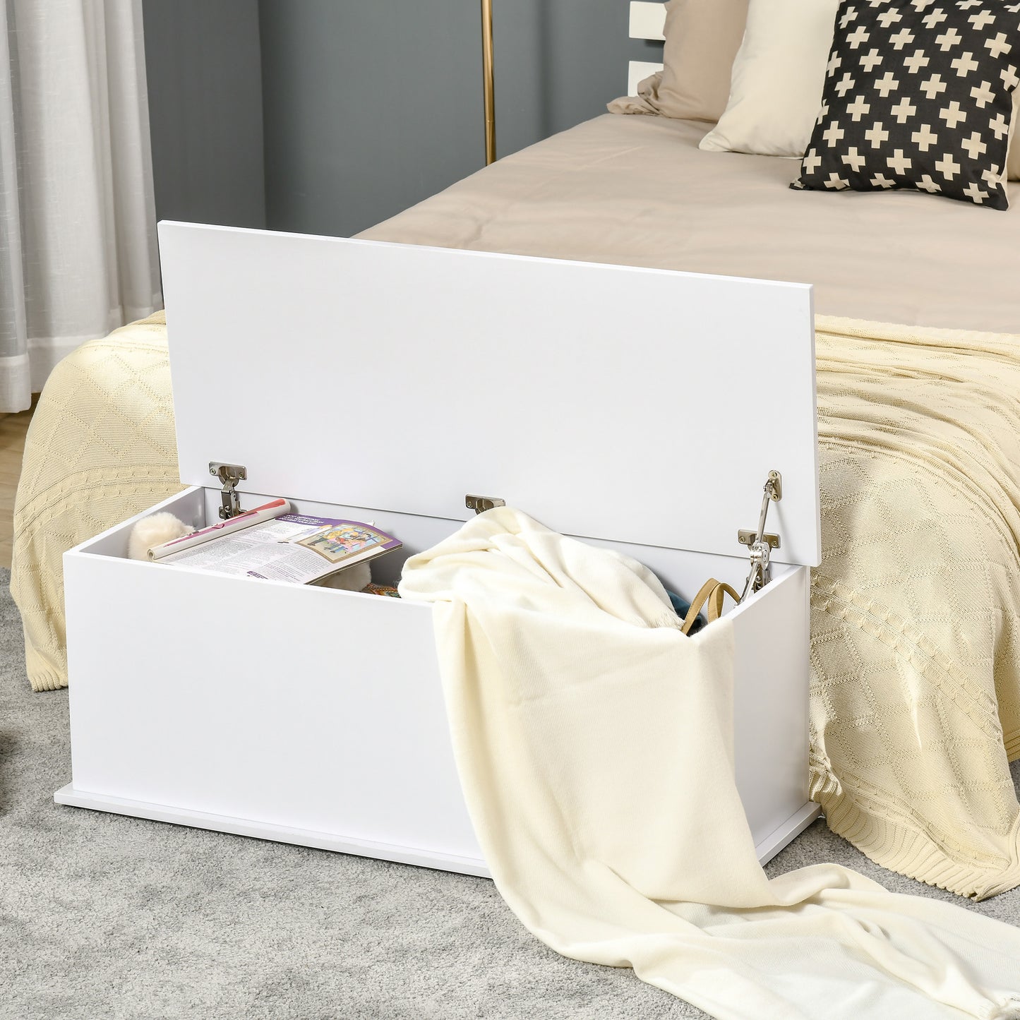 39.5" Storage Chest with 2 Safety Hinges, Storage Box Organizer with Flip-Top Lid, Entryway Storage Bench, White