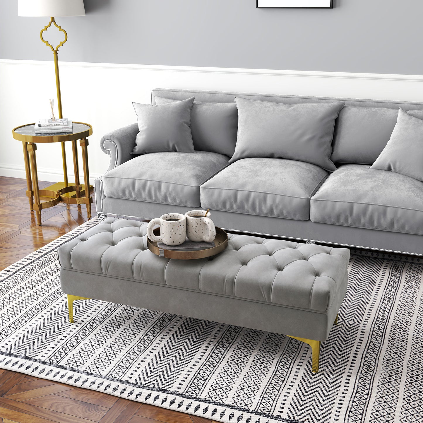 End of Bed Bench, Upholstered Bench, Entryway Shoe Bench with Button Tufted for Living Room, Bedroom, Grey