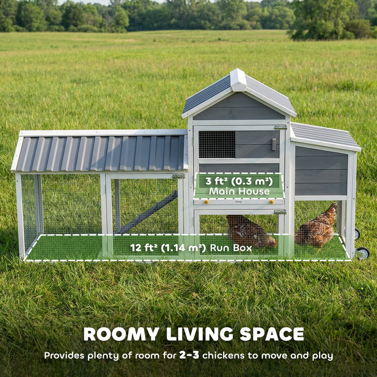 80" Wood Chicken Coop with Wheels and Nesting Box