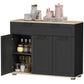 Sideboard Buffet Cabinet, Modern 40" Coffee Bar Cabinet with Wide Drawer, 3 Doors and 2 Adjustable Shelves, Black