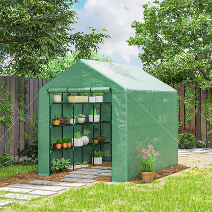 8' x 6' x 7' Walk-In Greenhouse with 18 Shelves & Roll Up Door