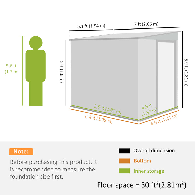 5' x 7' Lean-To Storage Shed with Sliding Doors and Foundation
