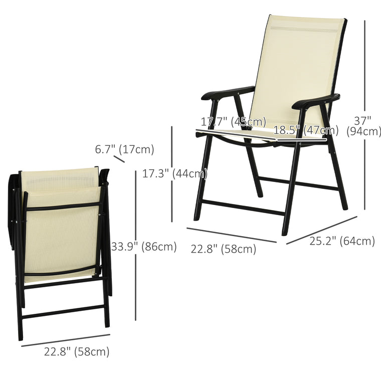 2-Piece Folding Dining Chair Set with Texteline & Steel Frame