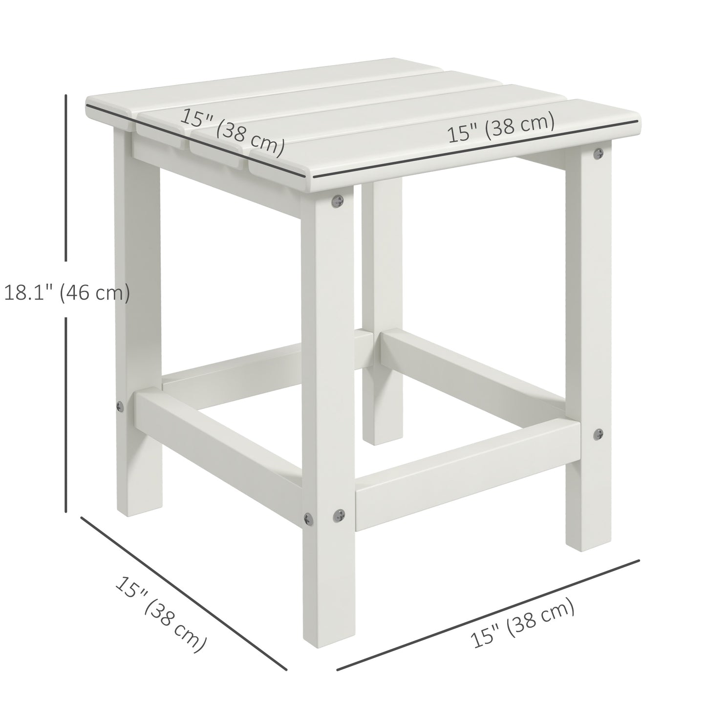 Side Table, Square Patio End Table, Weather Resistant 15" Outdoor HDPE Table for Porch, Balcony, White