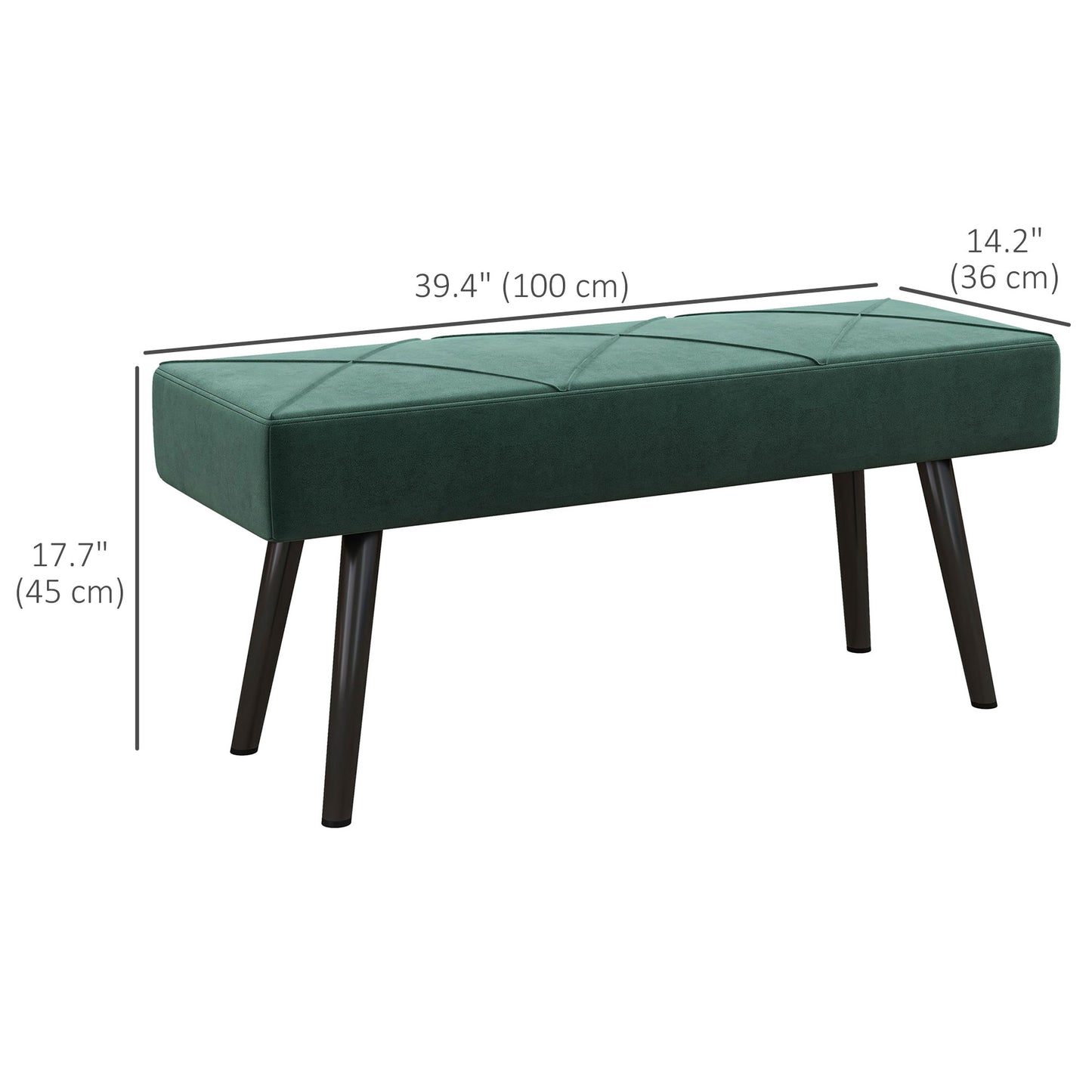 39 Inches Upholstered Bedroom Bench, Modern End of Bed Bench with Steel Legs, Green