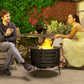 Round Fire Pit with Fire Poker, Portable Wood Burning Firepit with Ash Tray and Hairpin Legs, Outdoor Fireplace, Black