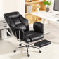 Reclining Office Chair, Overstuffed Executive Desk Chair with High Back, PU Leather, Footrest, Swivel Wheels, Black