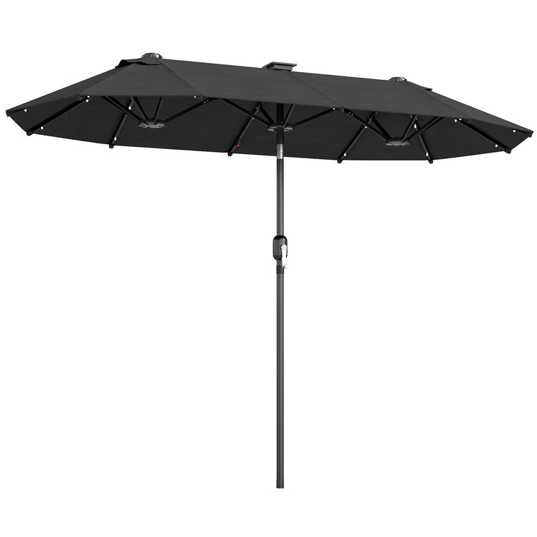 10ft Dark Grey Double-Sided Umbrella with 35 LED Lights