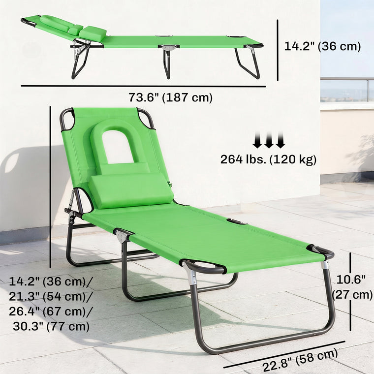 Green Folding Chaise Lounge with Face Hole and Pillow