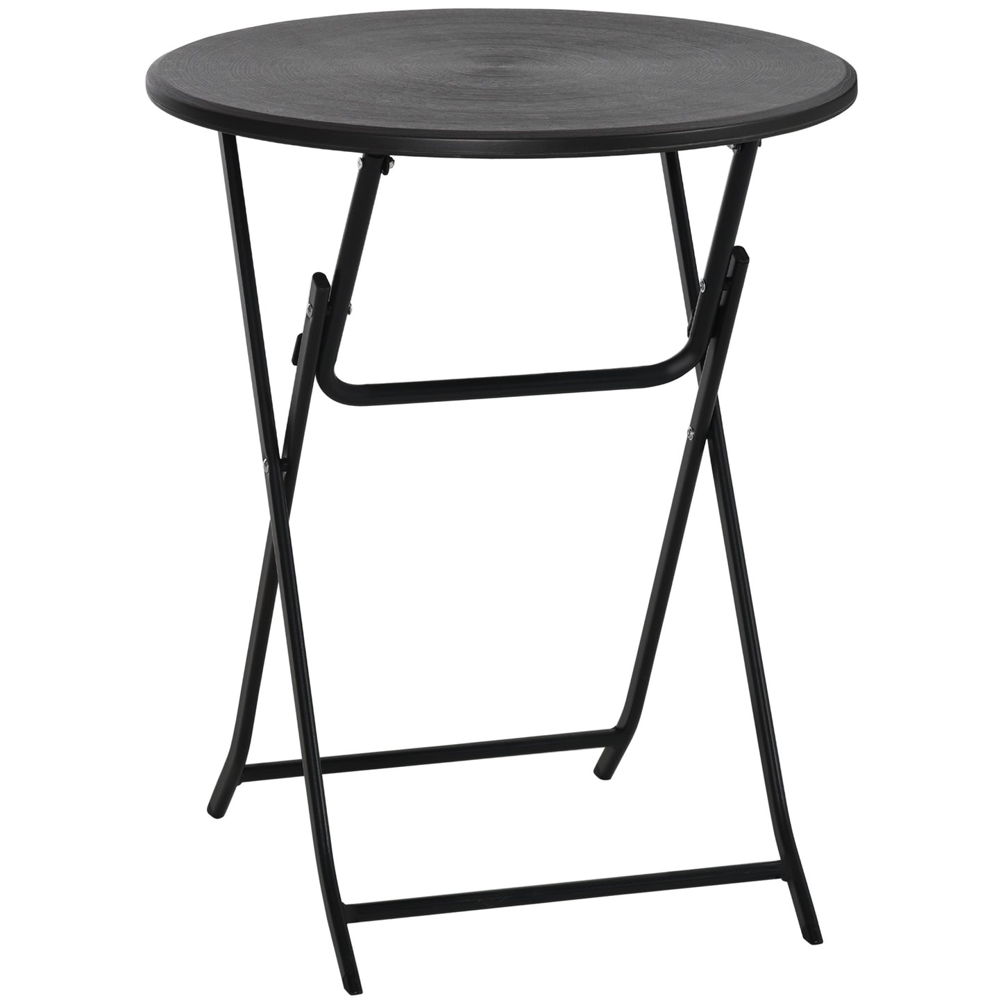 Folding Outdoor Coffee Table, 23.6" Round Patio Table with Wood-Effect HDPE Top for Balcony, Garden, Backyard, Dark Grey