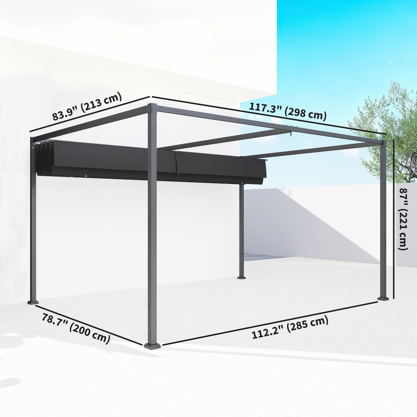 10' x 7' Black Patio Pergola with Retractable Canopy