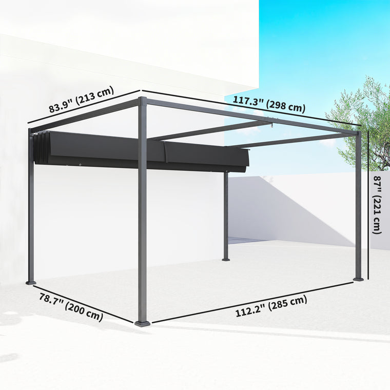 10' x 7' Black Patio Pergola with Retractable Canopy