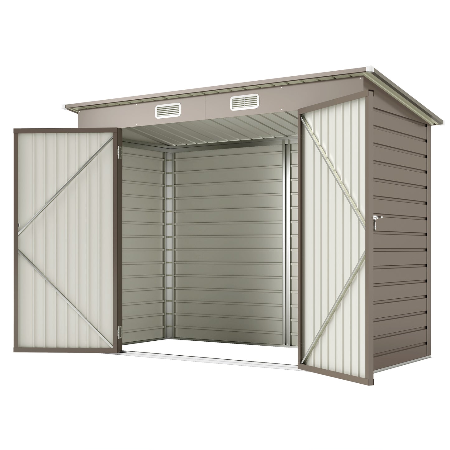 8 x 4FT Galvanized Garden Storage Shed, Metal Outdoor Shed with Double Doors and 2 Vents, Light Grey