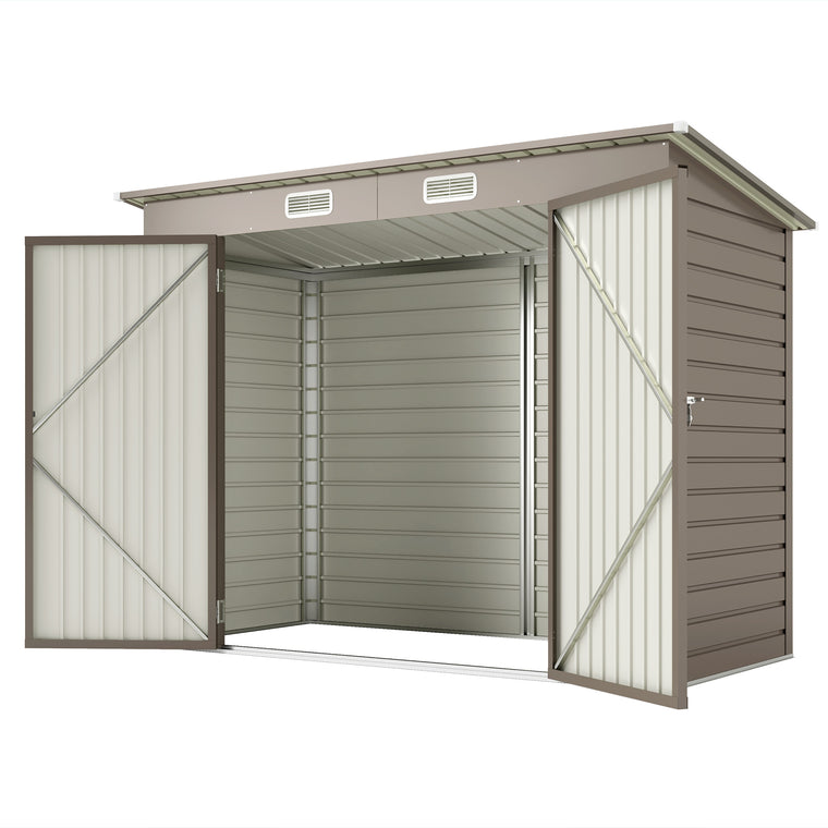 8' x 4' Galvanized Garden Tool Shed with Double Doors and Vents