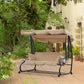 3-Seat Outdoor Patio Swing Chair, 2-in-1 Convertible Flat Bed, Canopy Swing with Adjustable Shade, Removable Cushions, Cup Holder, Beige
