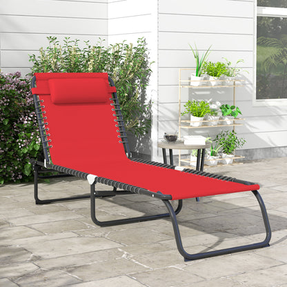 Wine Red 4-Level Adjustable Chaise Lounge with Headrest