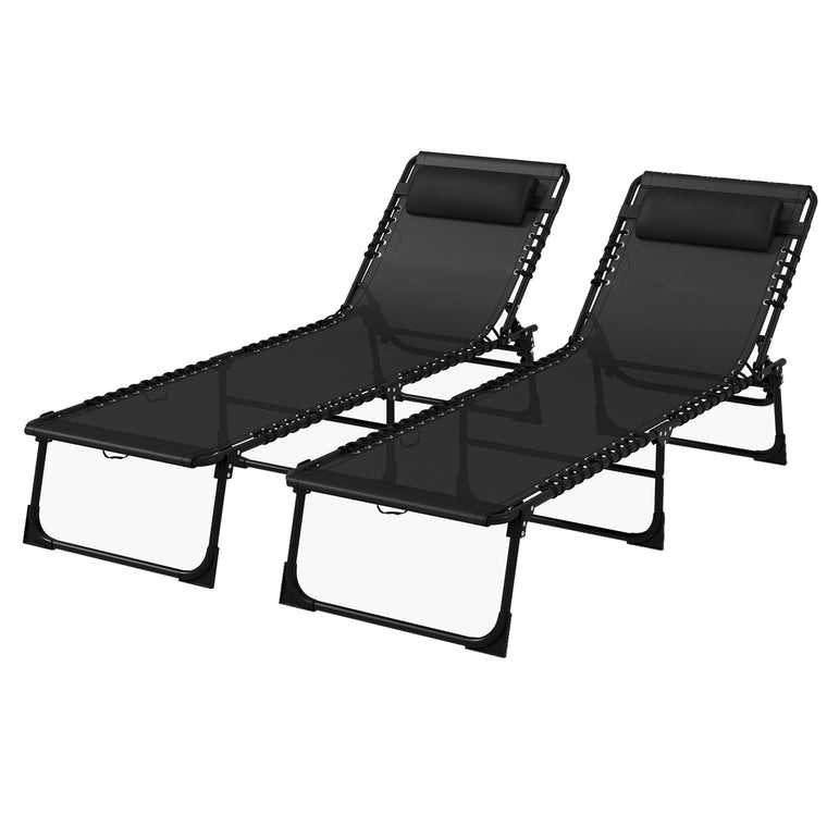 Folding Chaise Lounge Cot with Headrest, Set of 2