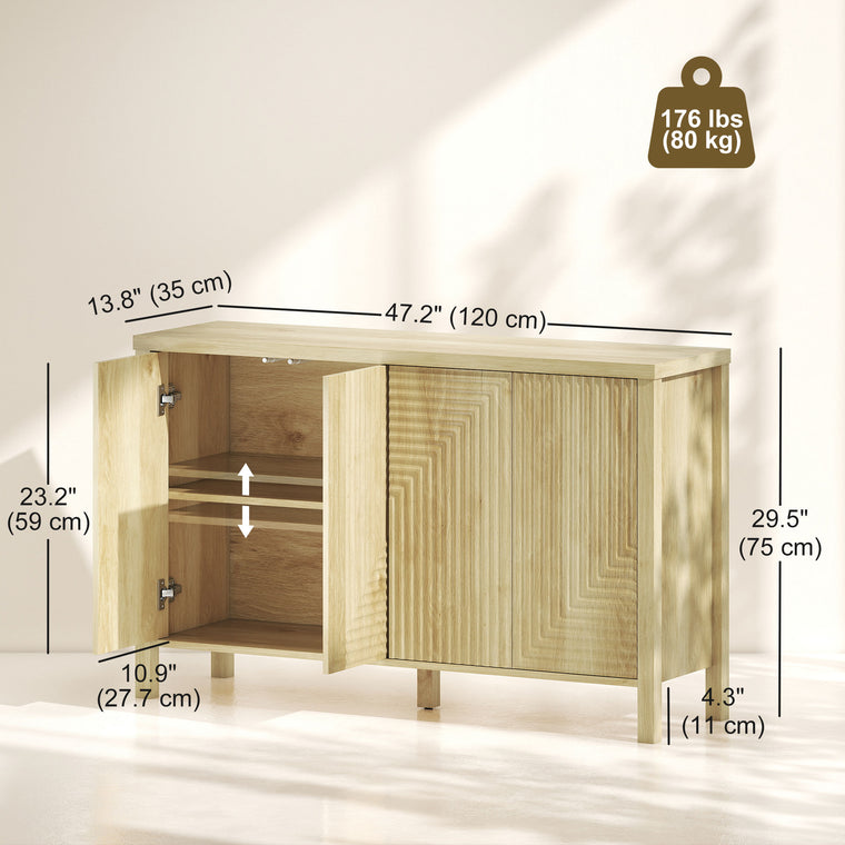 47" Fluted Buffet Sideboard with 4 Doors - Natural