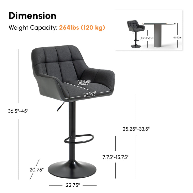 Swivel PU Leather Bar Stools Set of 2 - Black