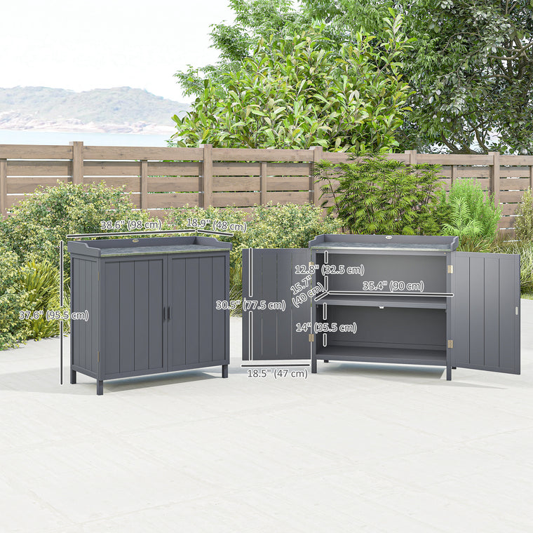 Potting Bench Table with Galvanized Top and Shelf