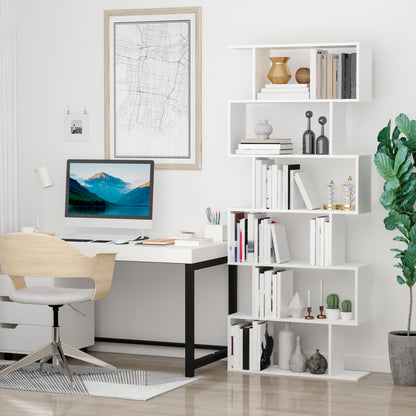 76" 6-Tier S-Shaped Geometric Bookcase - White