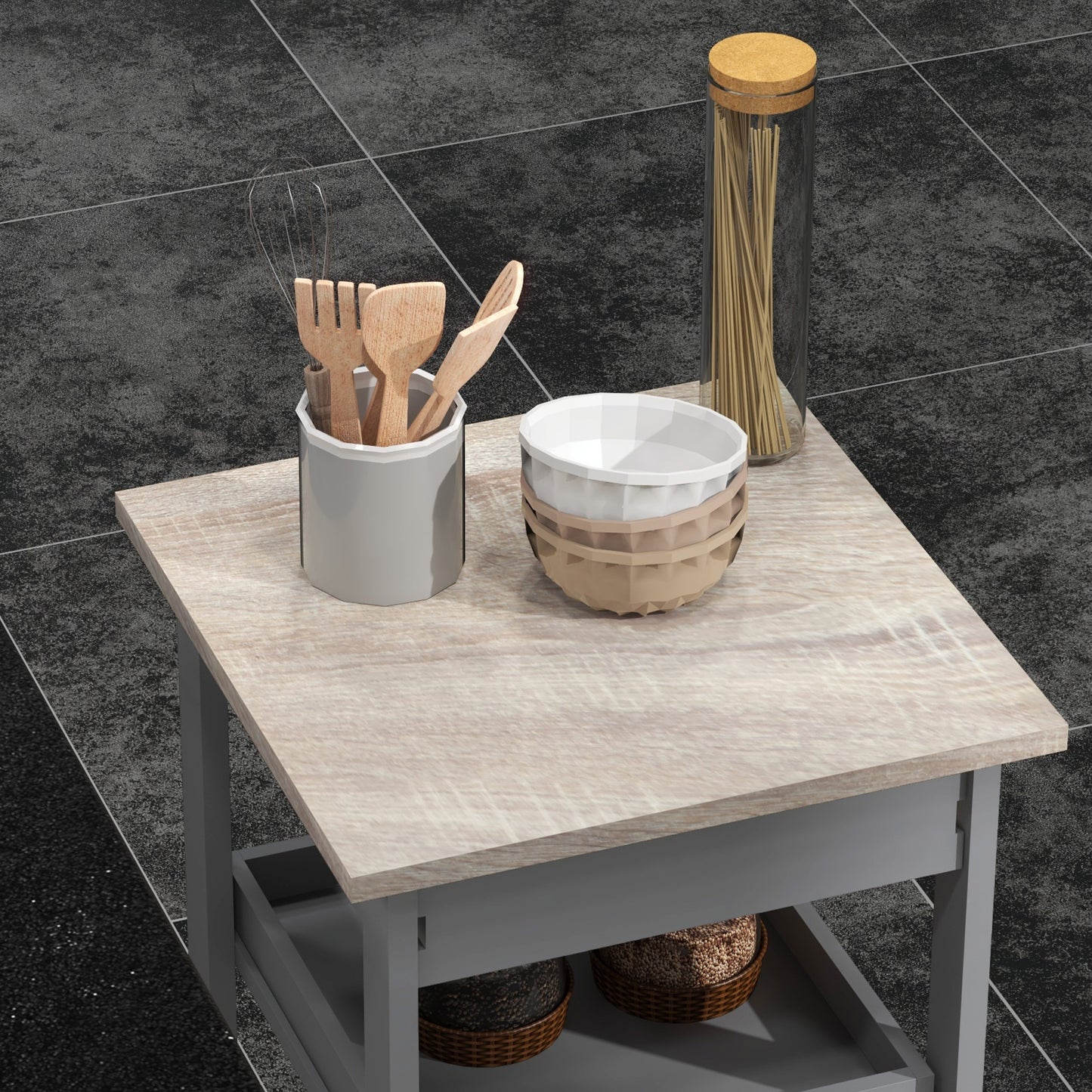 Kitchen Island Rolling Trolley Utility Serving Cart with Drawer Grey