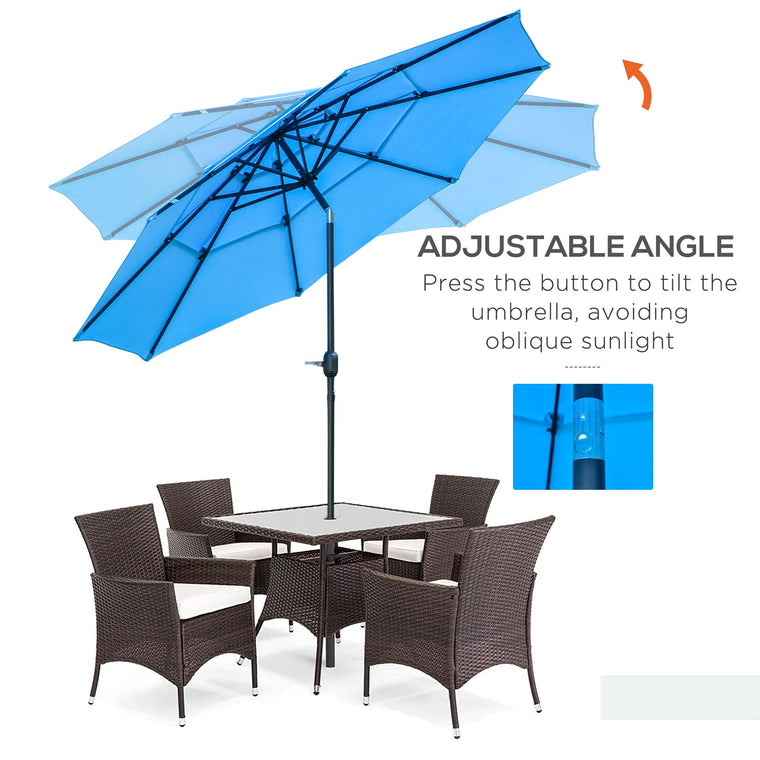 9FT Sky Blue 3-Tier Market Umbrella with Crank & Tilt