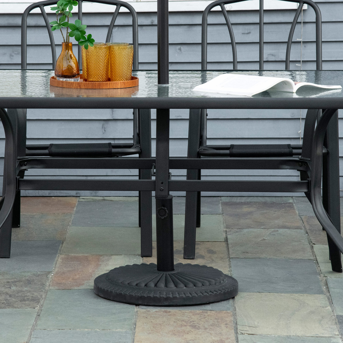 Patio Umbrella Base Stand, Round Cement Parasol Holder for Outdoor, Patio, Garden, Beach, Fits Φ1.4", Φ1.5" and Φ 2" Pole, Black