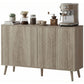 Buffet Cabinet with Storage, Modern Fluted Sideboard with Adjustable Shelves for Dining Room Living Room, Light Grey