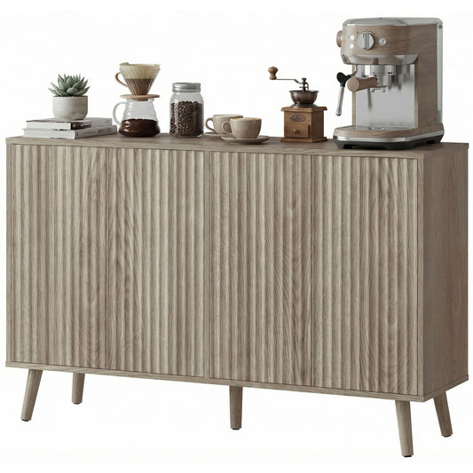 Fluted Buffet Cabinet with Adjustable Shelves - Light Grey