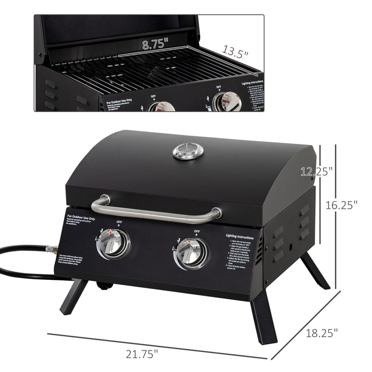 2-Burner Black Propane Gas Grill with Foldable Legs & Lid