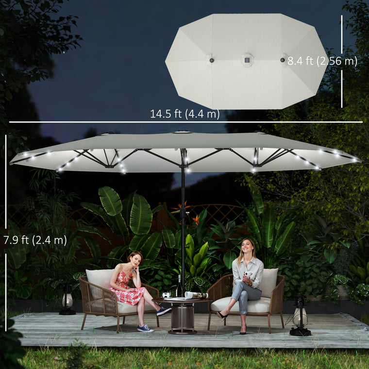 173" Cream White Double-Sided Umbrella with Solar LED Light