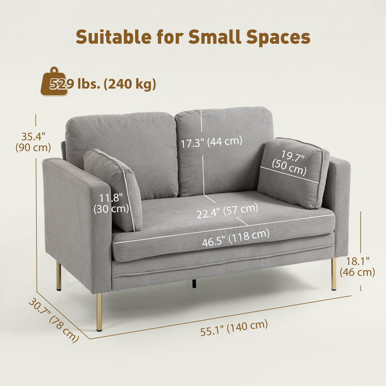 55" Loveseat Sofa with 2 Pillows