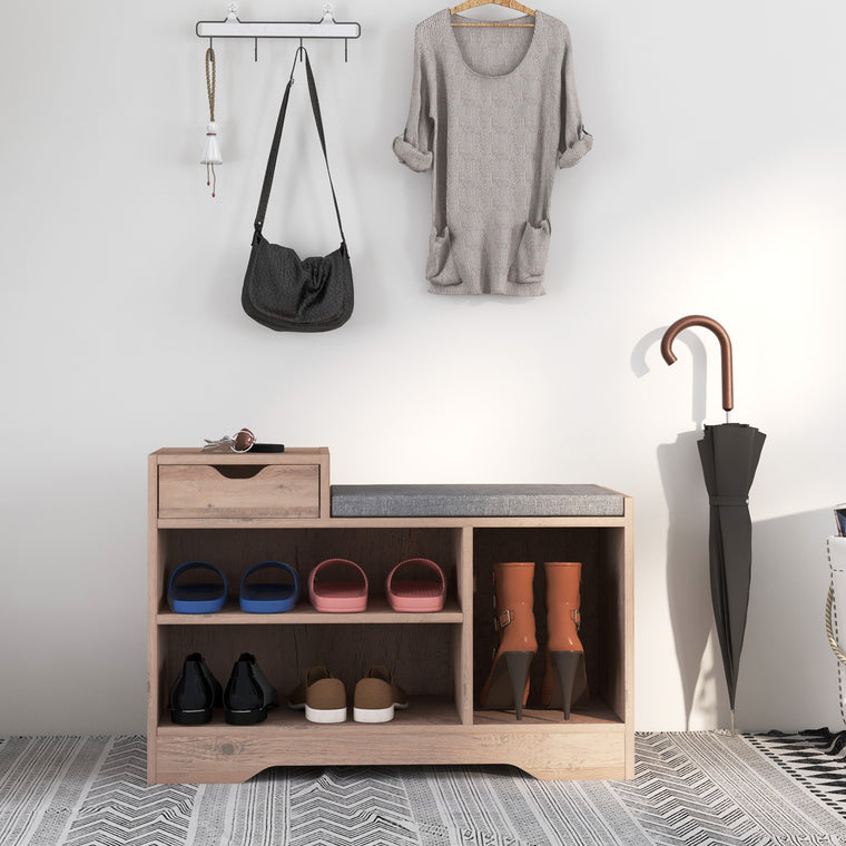 Shoe Storage Bench with Drawer and 3 Shelves