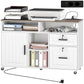 Mobile Printer Stand with Charging Station & Lock - White