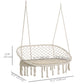 Patio Hammock Chair 2 Seat, Hanging Rope Hammock Swing Chair with Metal Frame and Cushion, Large Macrame Seat for Indoor and Outdoor 396 lbs Capacity, Cream White