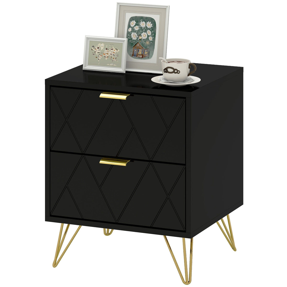 Accent Nightstand with 2 Drawers - Black