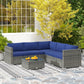 4-Piece Outdoor Rattan Wicker Conversation Furniture Set, Includes Corner Sofa, Loveseat, Coffee Table and Cushions, Modern Patio Sectional for Backyard, Navy Blue