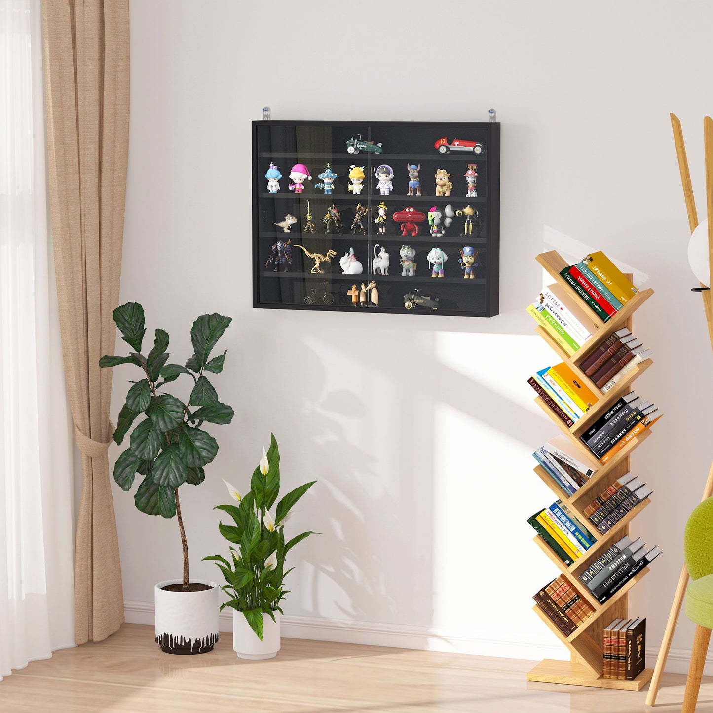 5-Tier Display Cabinet, Shot Glass Display Case, Glass Curio Cabinet with 2 Glass Doors and 4 Adjustable Shelves, Black