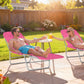 Outdoor Lounge Chair, Portable Reclining Seat, Folding Chaise Lounge, Tanning Chair Bed with Pillow, Pink