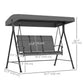 3 Seater Outdoor Swing Chair with Canopy, Metal Porch Swing Bench for Patio, Garden, Backyard, Lawn, Dark Grey