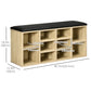 Wooden Shoe Bench with Padded Cushion, Storage Bench with 10 Compartments and Adjustable Shelves, Entryway Organizer for Hallway Living Room