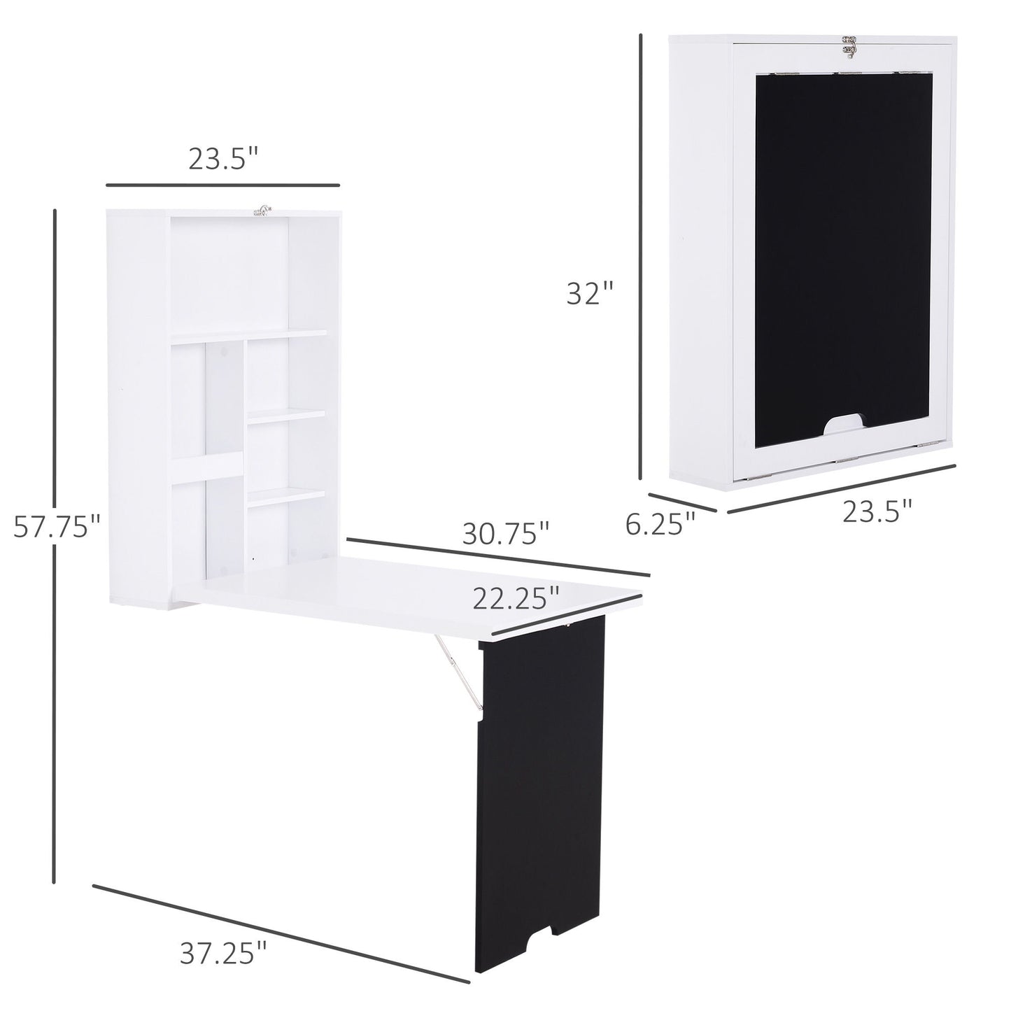 Wall Mounted Table Fold Out Convertible Desk, Multi-Functional Space Saving Computer Desk with Writing Floating Board for Students, White and Black