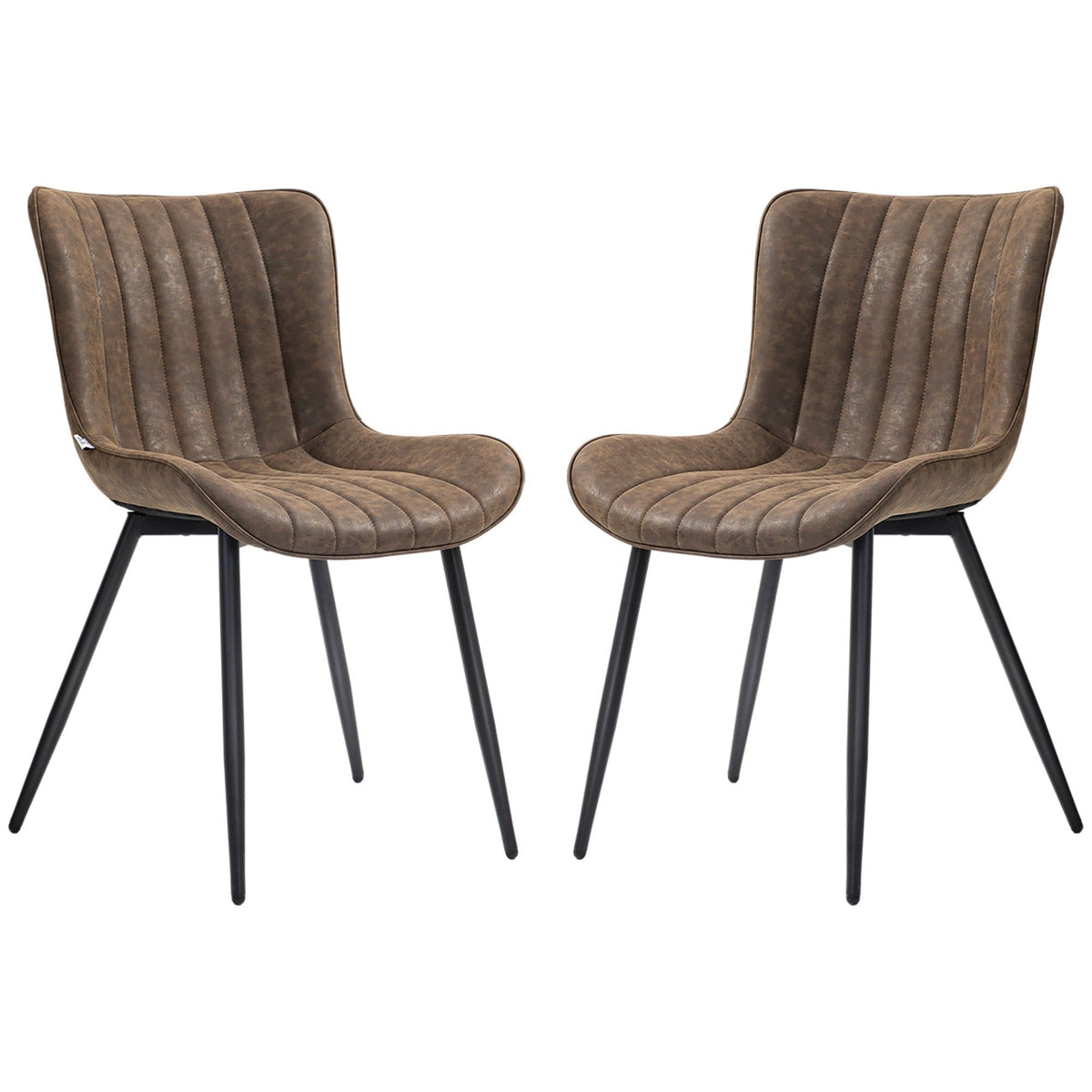 PU Leather Dining Chairs Set of 2 with Steel Legs - Brown