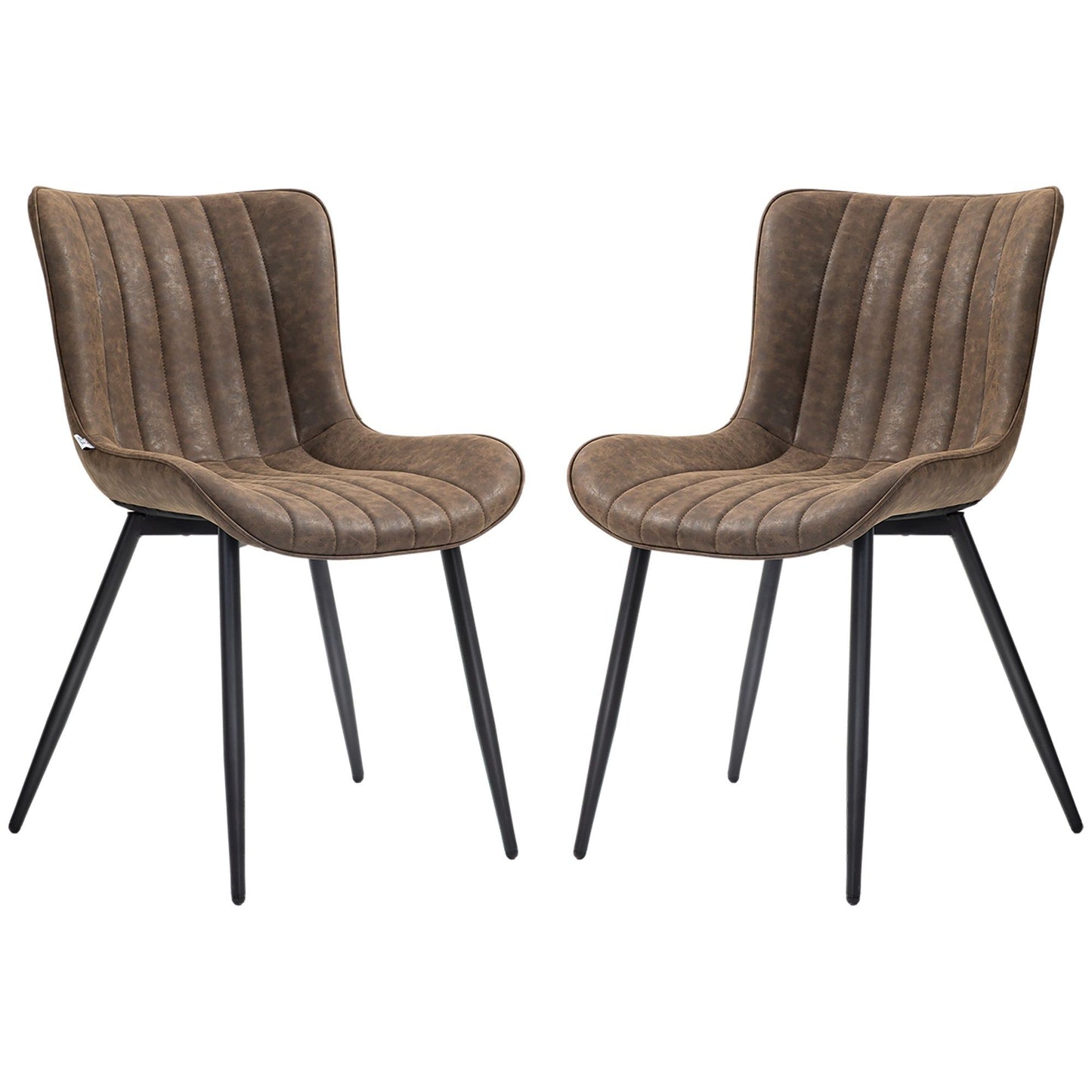 PU Leather Dining Chairs Set of 2 with Steel Legs - Brown