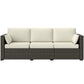 3-Seater Outdoor Sofa with Cushions, PE Rattan Conversation Patio Couch with Pillows for Garden, Poolside, Cream White